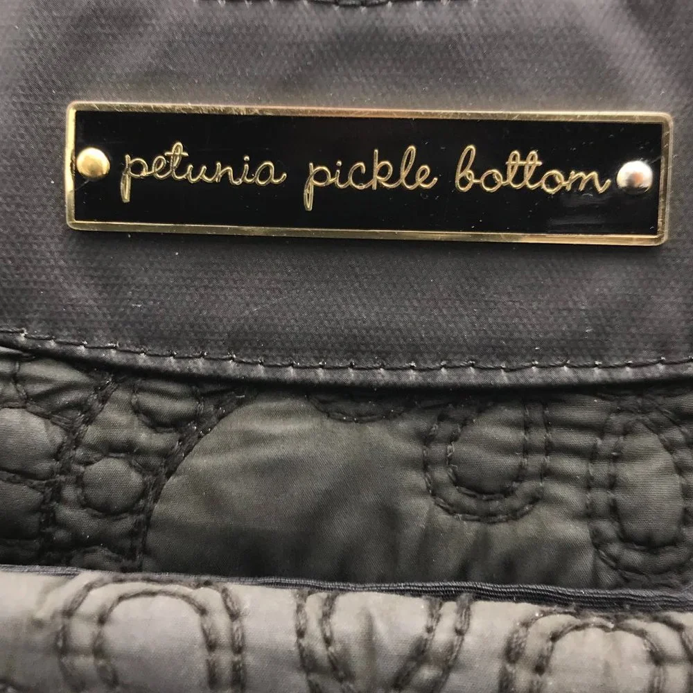 Petunia Pickle Bottom Black Quilted Floral-Embossed Diaper Bag